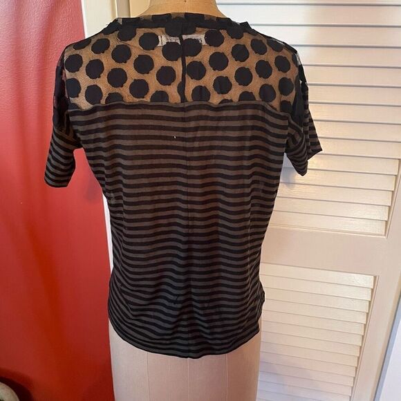 MADEWELL | HI LINE | sheer black polka dot short sleeve blouse S - Picture 3 of 5